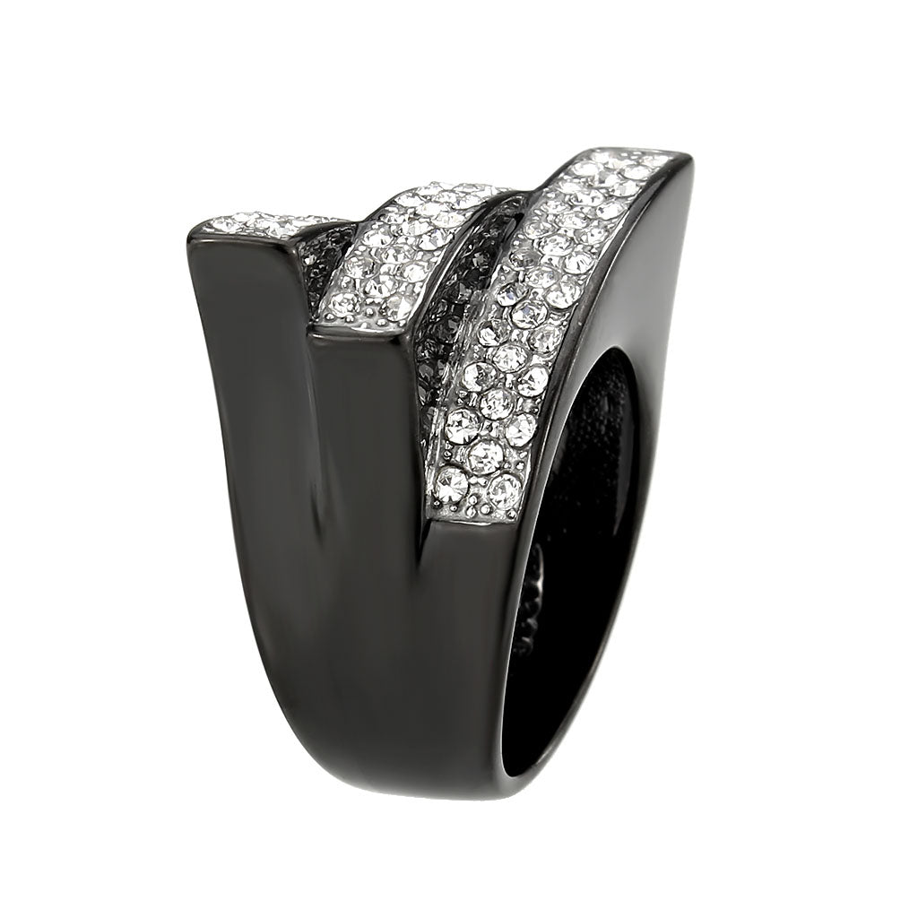TK3814 - Two Tone IP Black (Ion Plating) Stainless Steel Ring with Top Grade Crystal in Clear-3