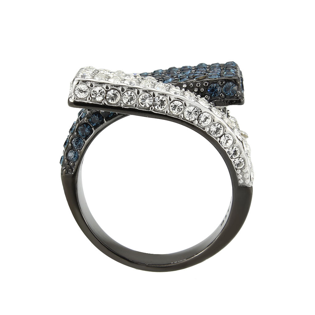 TK3815 - Two Tone IP Black (Ion Plating) Stainless Steel Ring with Top Grade Crystal in MultiColor-3