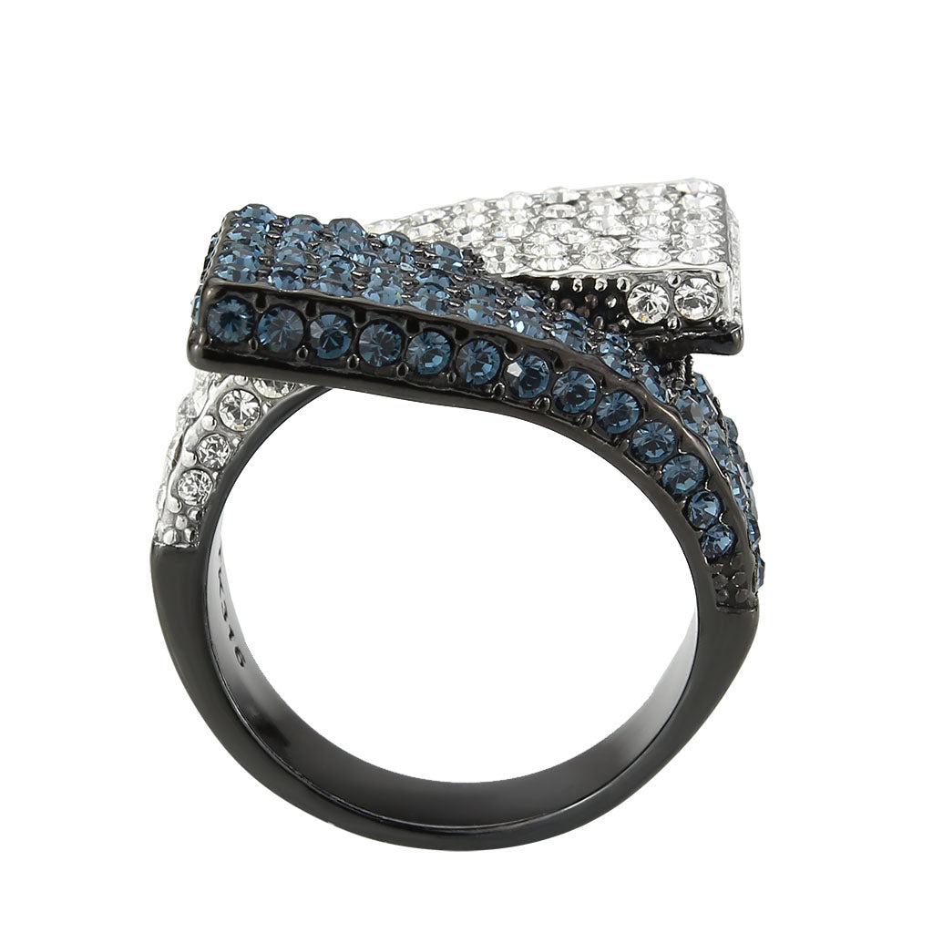 TK3815 - Two Tone IP Black (Ion Plating) Stainless Steel Ring with Top Grade Crystal in MultiColor-2