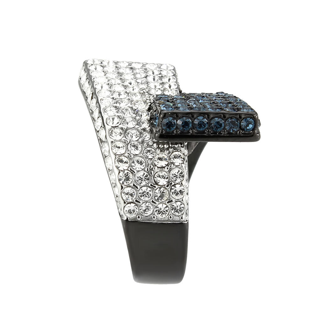 TK3815 - Two Tone IP Black (Ion Plating) Stainless Steel Ring with Top Grade Crystal in MultiColor-4