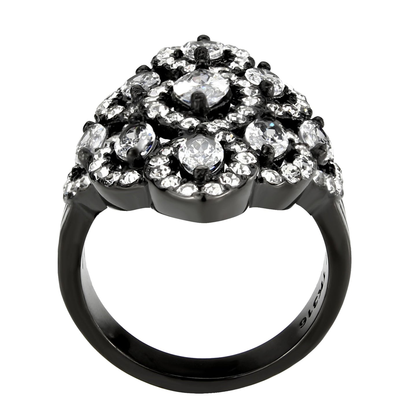 TK3816 - IP Black (Ion Plating) Stainless Steel Ring with AAA Grade CZ in Clear-2