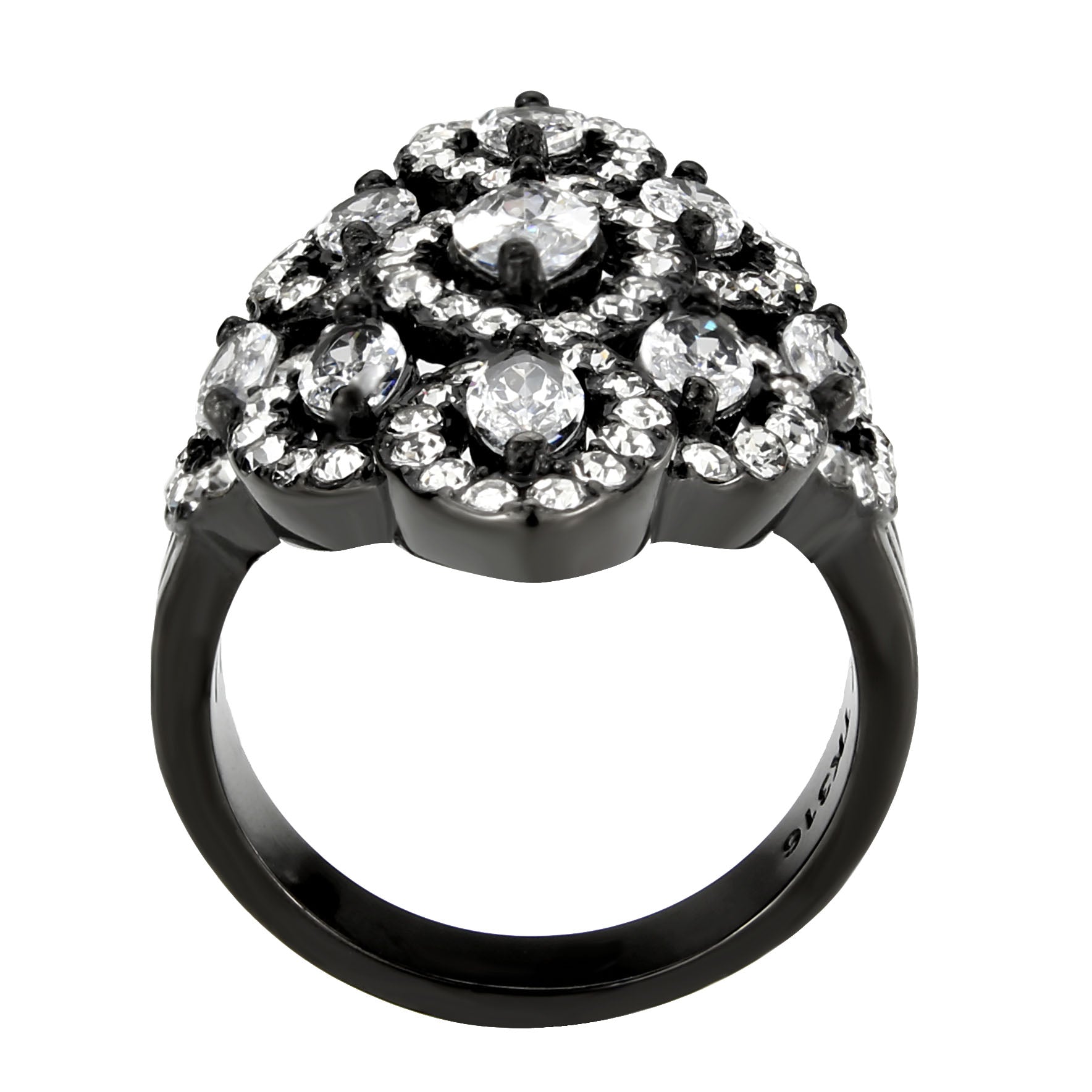 TK3816 - IP Black (Ion Plating) Stainless Steel Ring with AAA Grade CZ in Clear-2