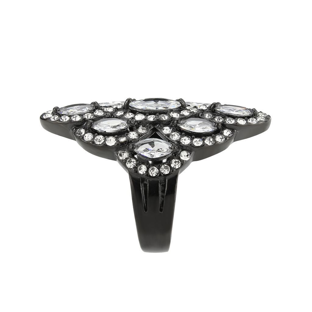 TK3816 - IP Black (Ion Plating) Stainless Steel Ring with AAA Grade CZ in Clear-3