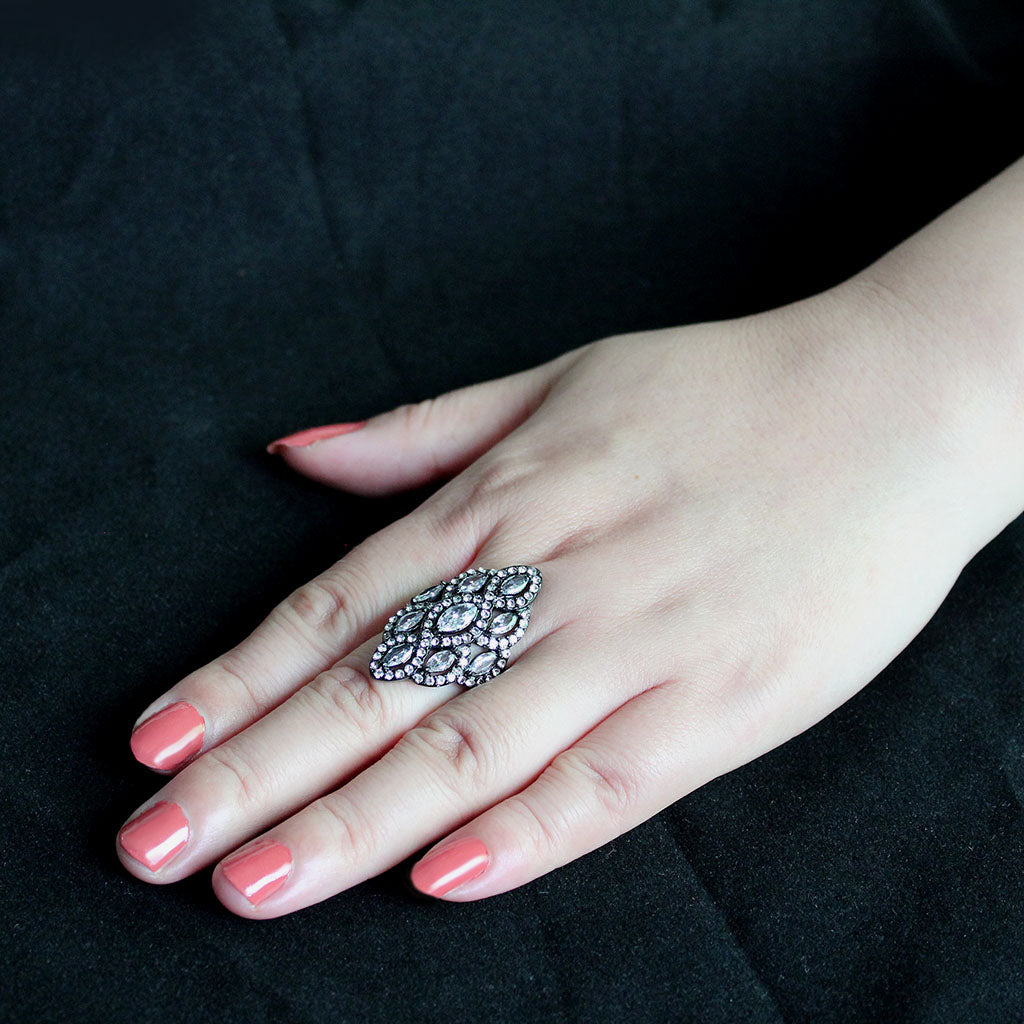 TK3816 - IP Black (Ion Plating) Stainless Steel Ring with AAA Grade CZ in Clear-4