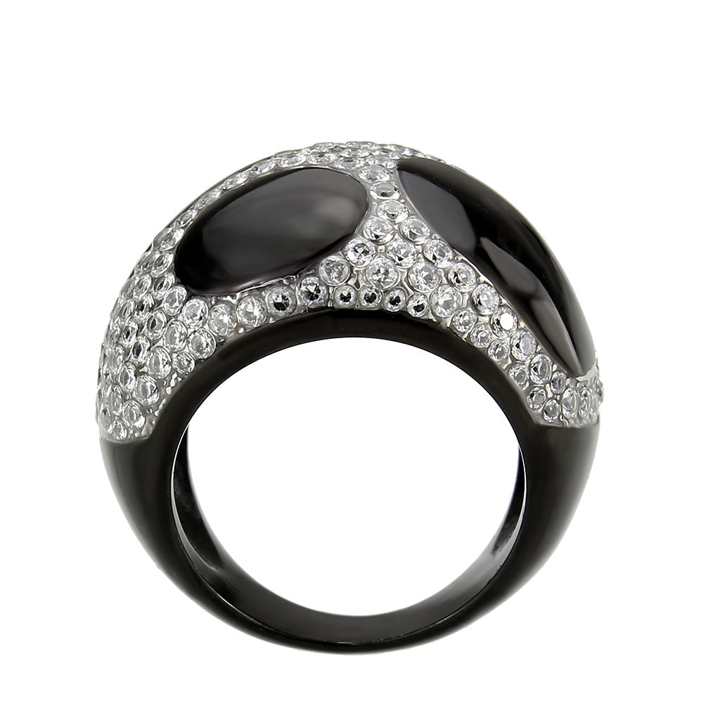 TK3818 - Two Tone IP Black (Ion Plating) Stainless Steel Ring with AAA Grade CZ in Clear-2