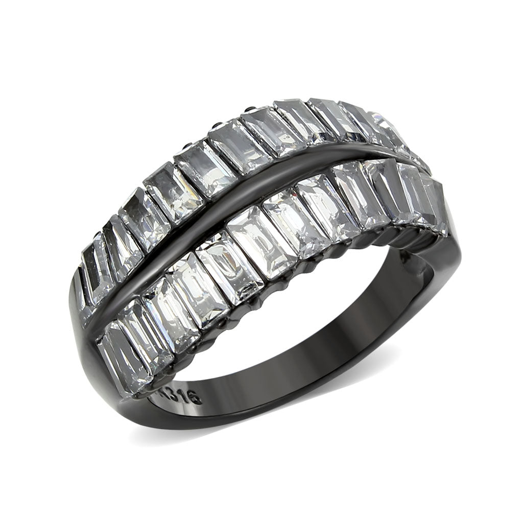TK3819 - IP Black (Ion Plating) Stainless Steel Ring with AAA Grade CZ in Clear-0