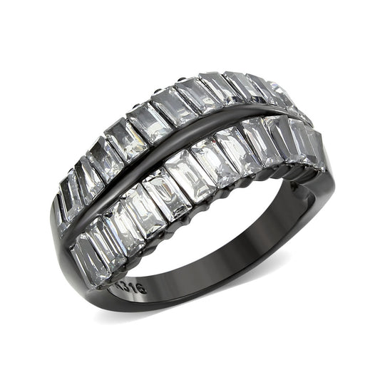 TK3819 - IP Black (Ion Plating) Stainless Steel Ring with AAA Grade CZ in Clear-0