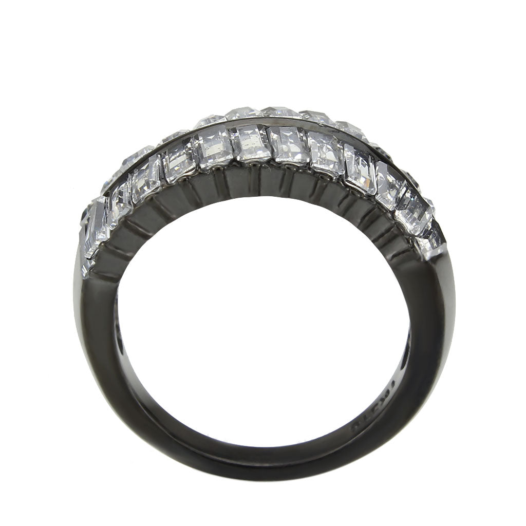 TK3819 - IP Black (Ion Plating) Stainless Steel Ring with AAA Grade CZ in Clear-2