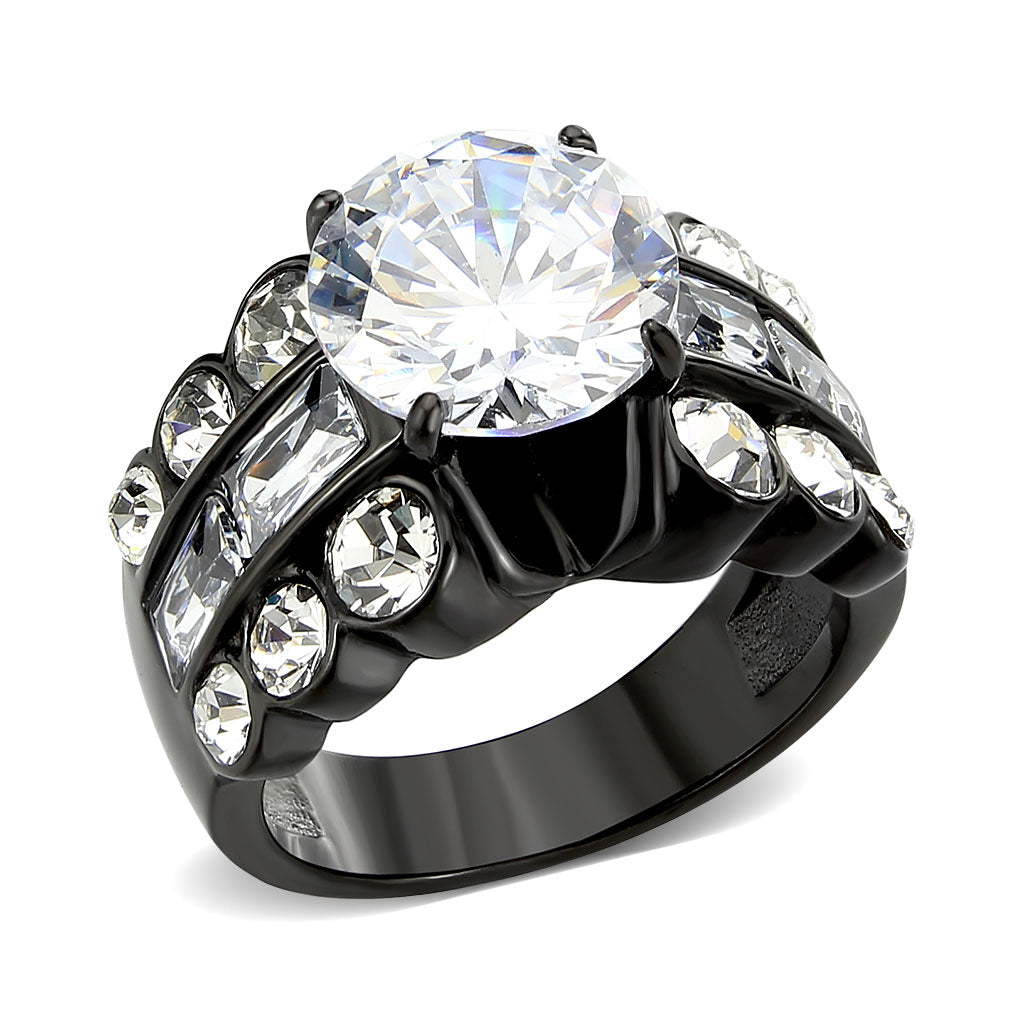 TK3820 - IP Black (Ion Plating) Stainless Steel Ring with AAA Grade CZ in Clear-0