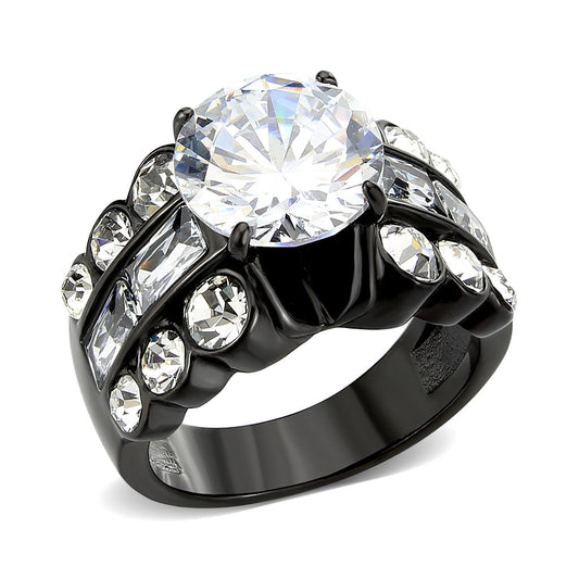 TK3820 - IP Black (Ion Plating) Stainless Steel Ring with AAA Grade CZ in Clear-0