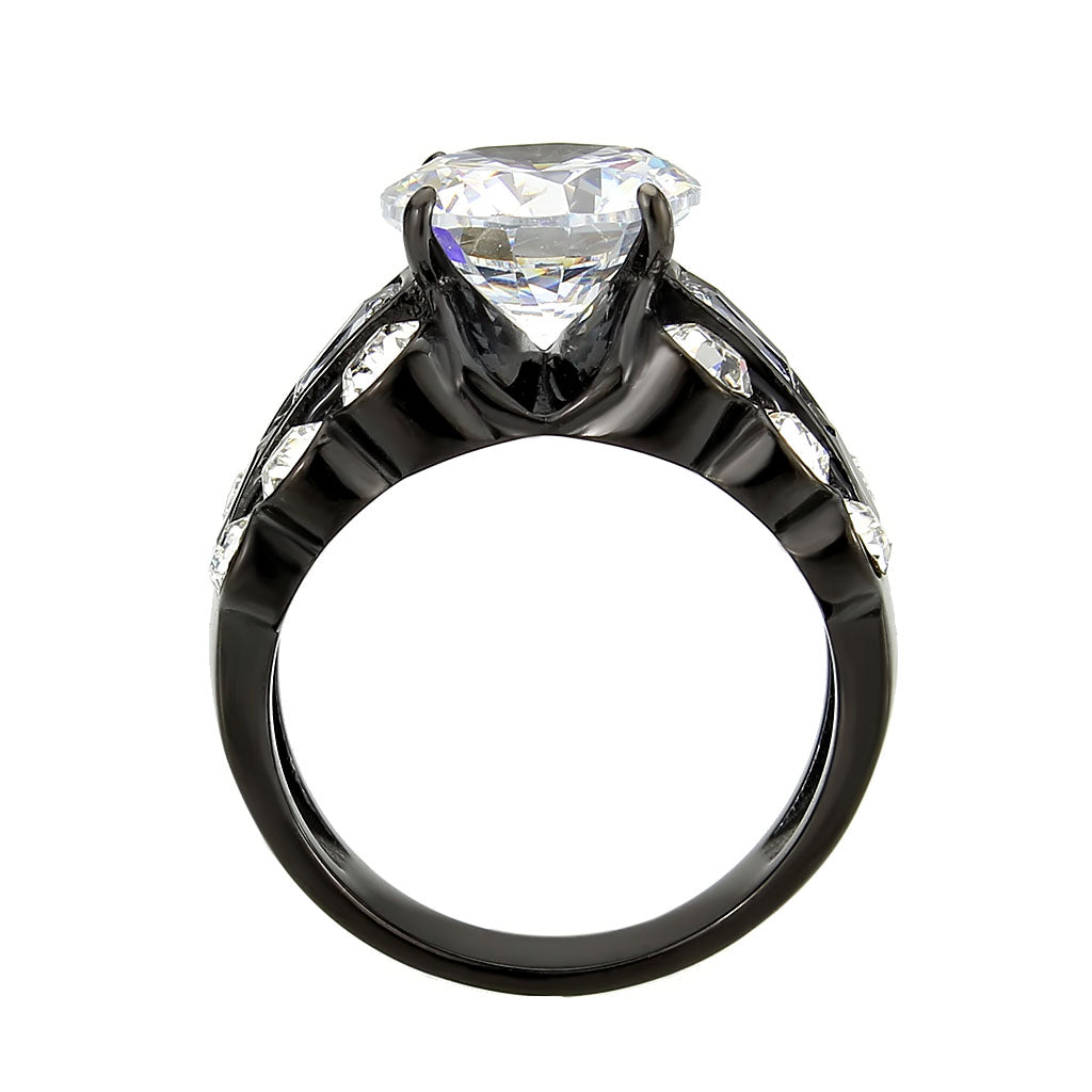 TK3820 - IP Black (Ion Plating) Stainless Steel Ring with AAA Grade CZ in Clear-2