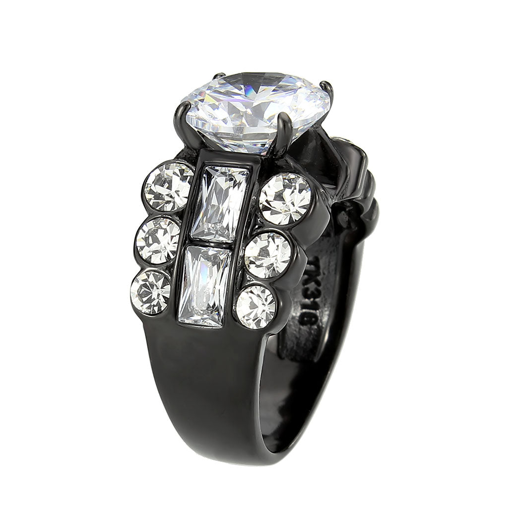 TK3820 - IP Black (Ion Plating) Stainless Steel Ring with AAA Grade CZ in Clear-3