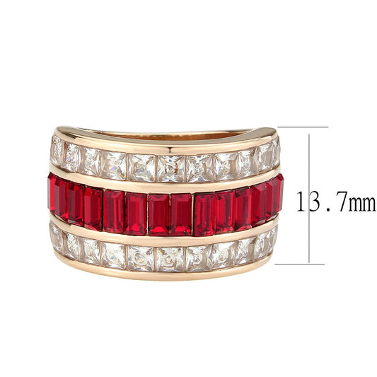 TK3823 - IP Rose Gold(Ion Plating) Stainless Steel Ring with Top Grade Crystal in Red Series-1