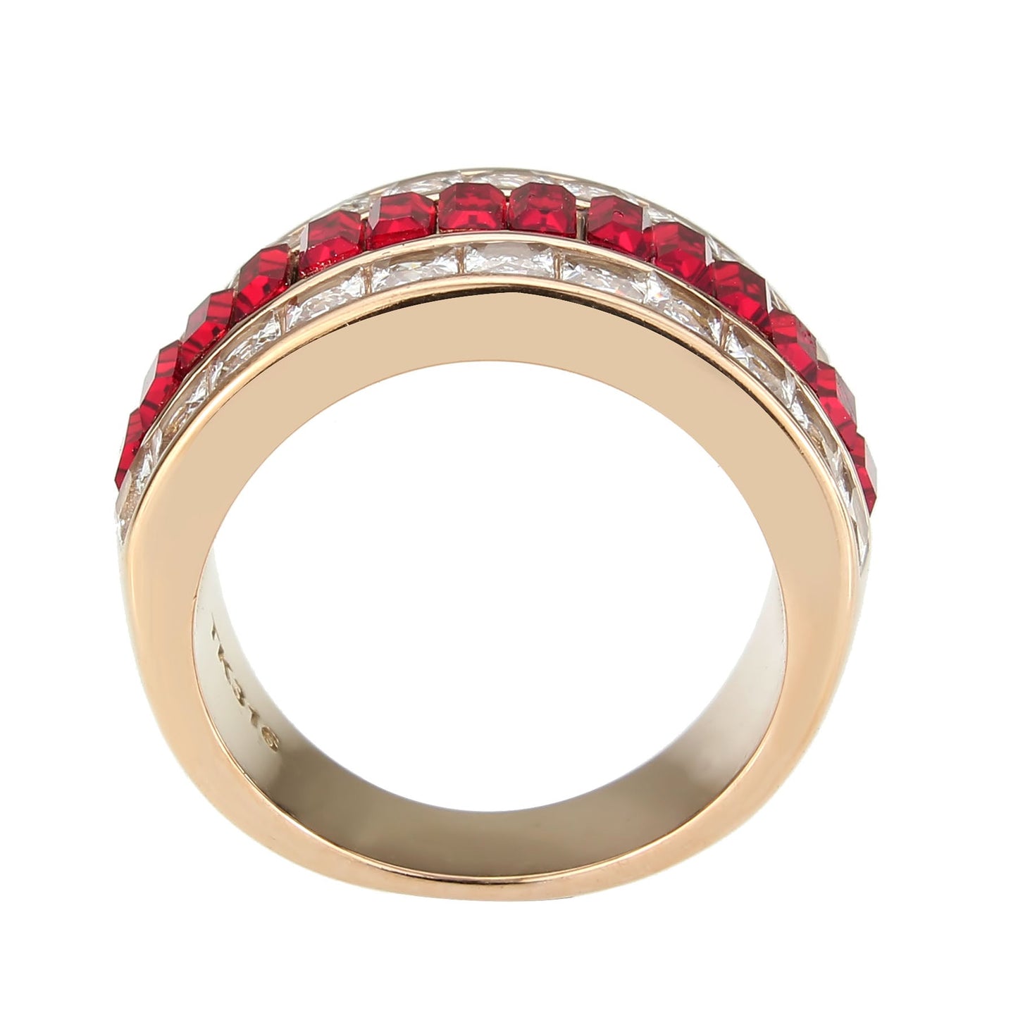 TK3823 - IP Rose Gold(Ion Plating) Stainless Steel Ring with Top Grade Crystal in Red Series-2