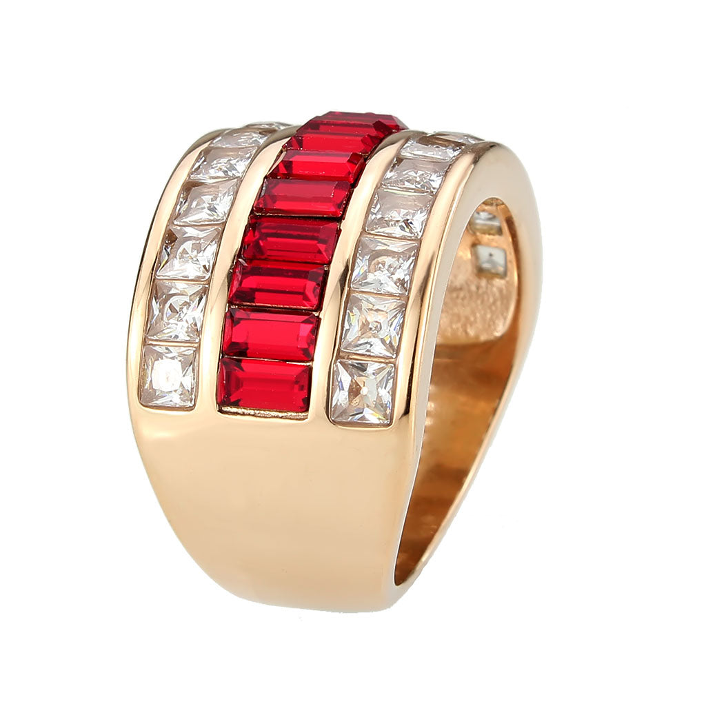 TK3823 - IP Rose Gold(Ion Plating) Stainless Steel Ring with Top Grade Crystal in Red Series-3