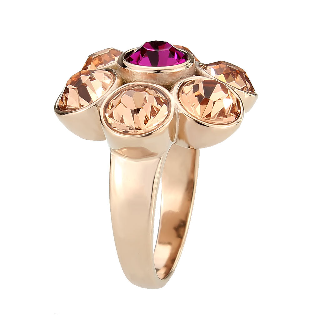 TK3824 - IP Rose Gold(Ion Plating) Stainless Steel Ring with Top Grade Crystal in MultiColor-3