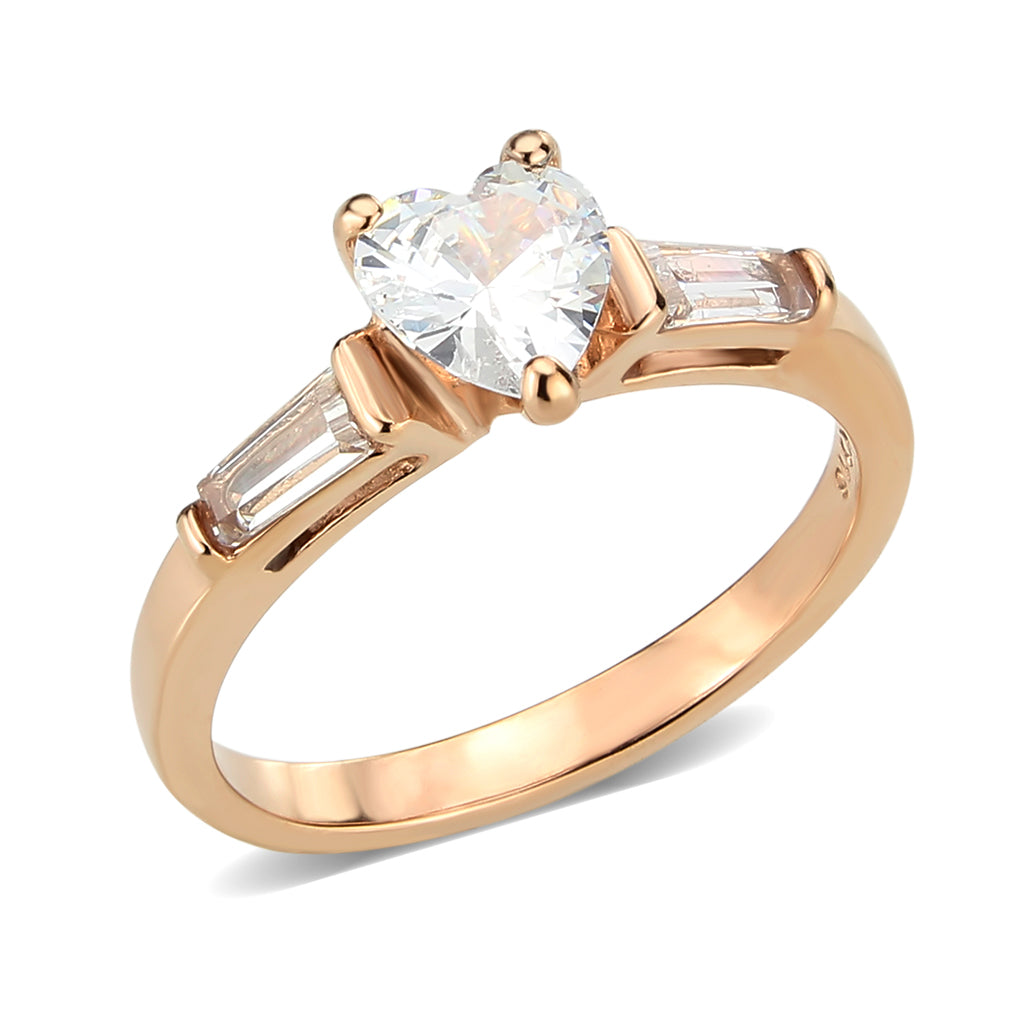 TK3829 - IP Rose Gold(Ion Plating) Stainless Steel Ring with AAA Grade CZ in Clear-0