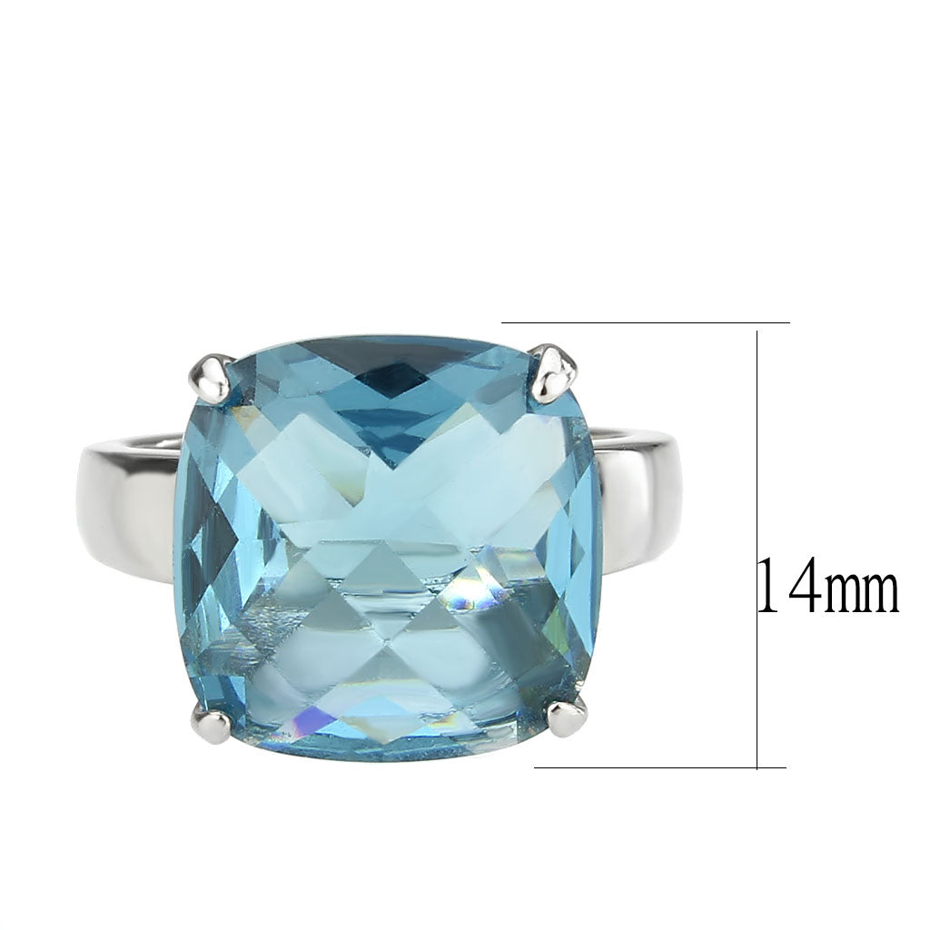 TK3830 - High polished (no plating) Stainless Steel Ring with Synthetic in SeaBlue-1