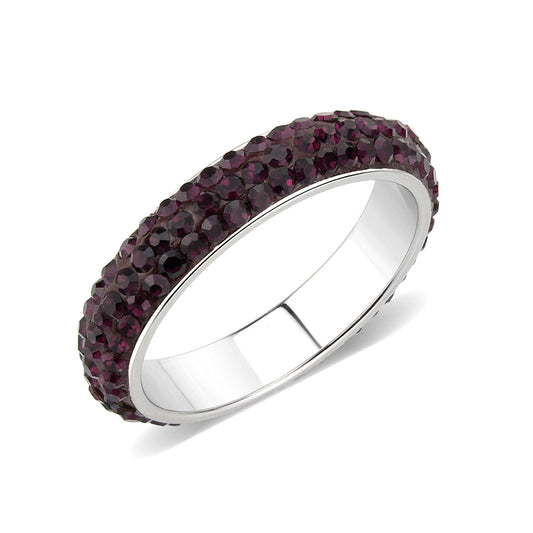 TK3837 - High polished (no plating) Stainless Steel Ring with Top Grade Crystal  in Amethyst(204)-0