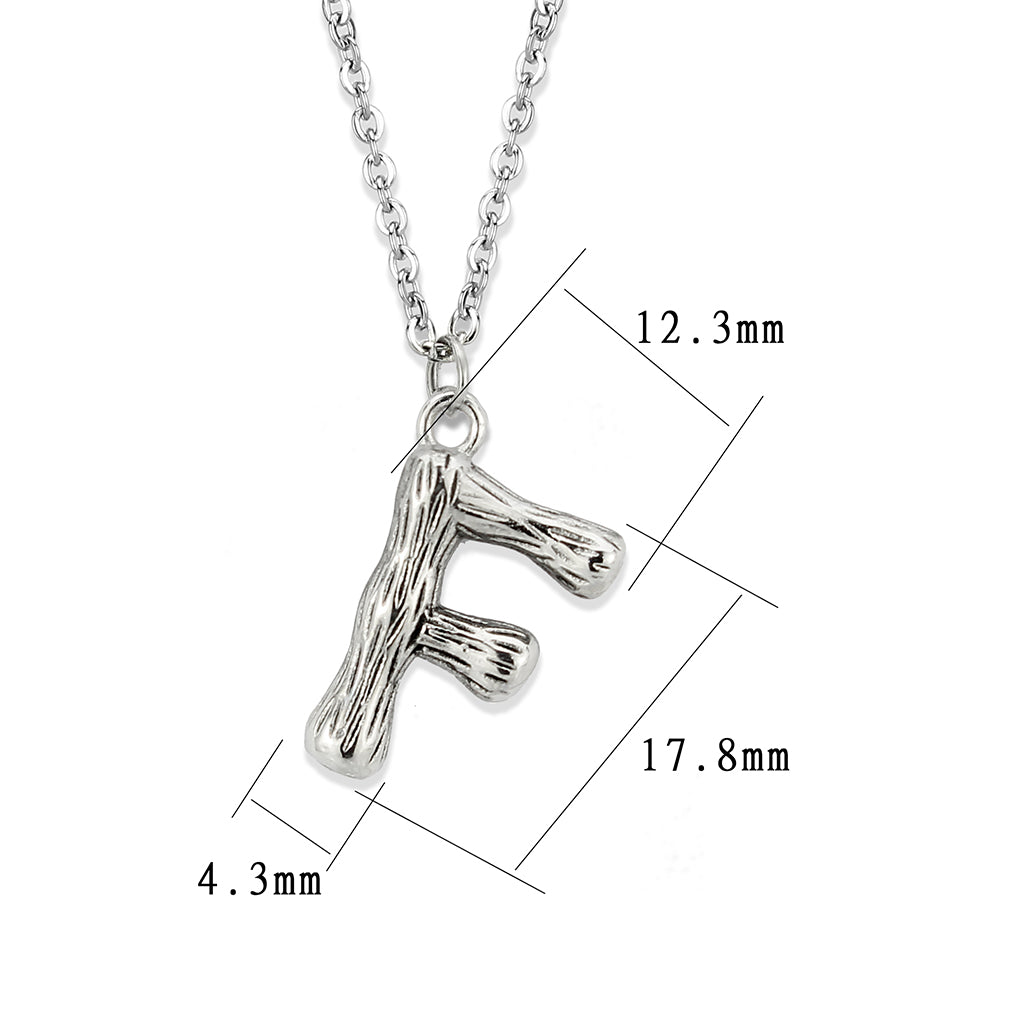 TK3853F High Polished Stainless Steel Chain Initial Pendant - Letter F-2
