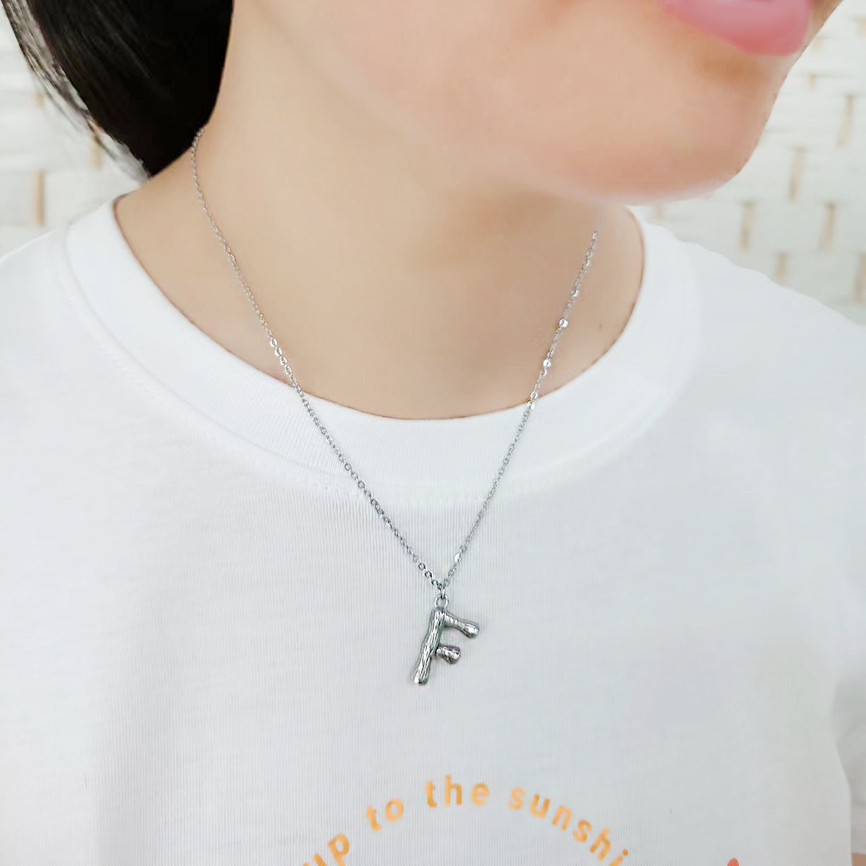 TK3853F High Polished Stainless Steel Chain Initial Pendant - Letter F-1