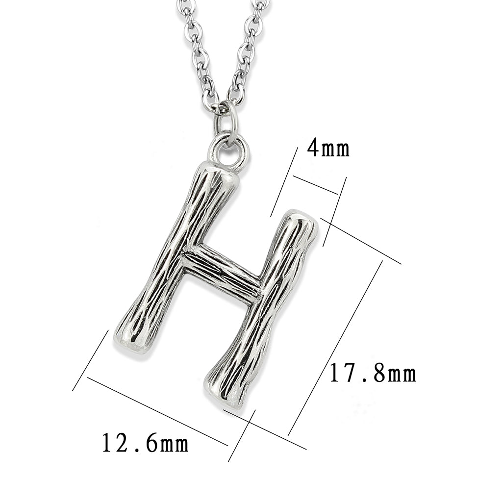 TK3853H High Polished Stainless Steel Chain Initial Pendant - Letter H-2