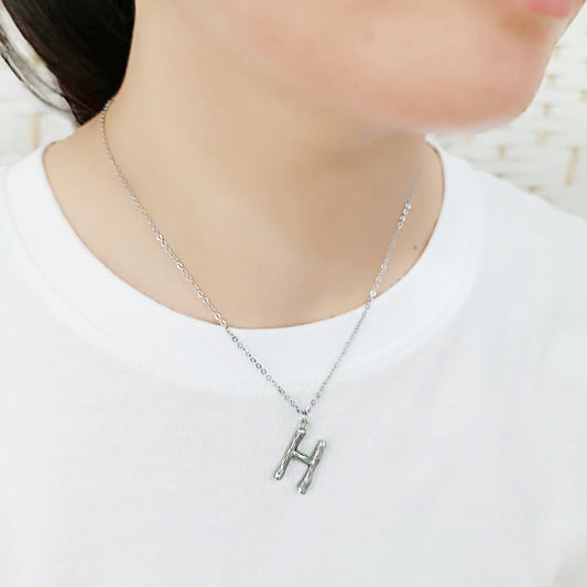 TK3853H High Polished Stainless Steel Chain Initial Pendant - Letter H-1