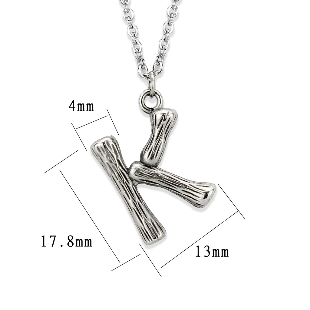 TK3853K High Polished Stainless Steel Chain Initial Pendant - Letter K-2