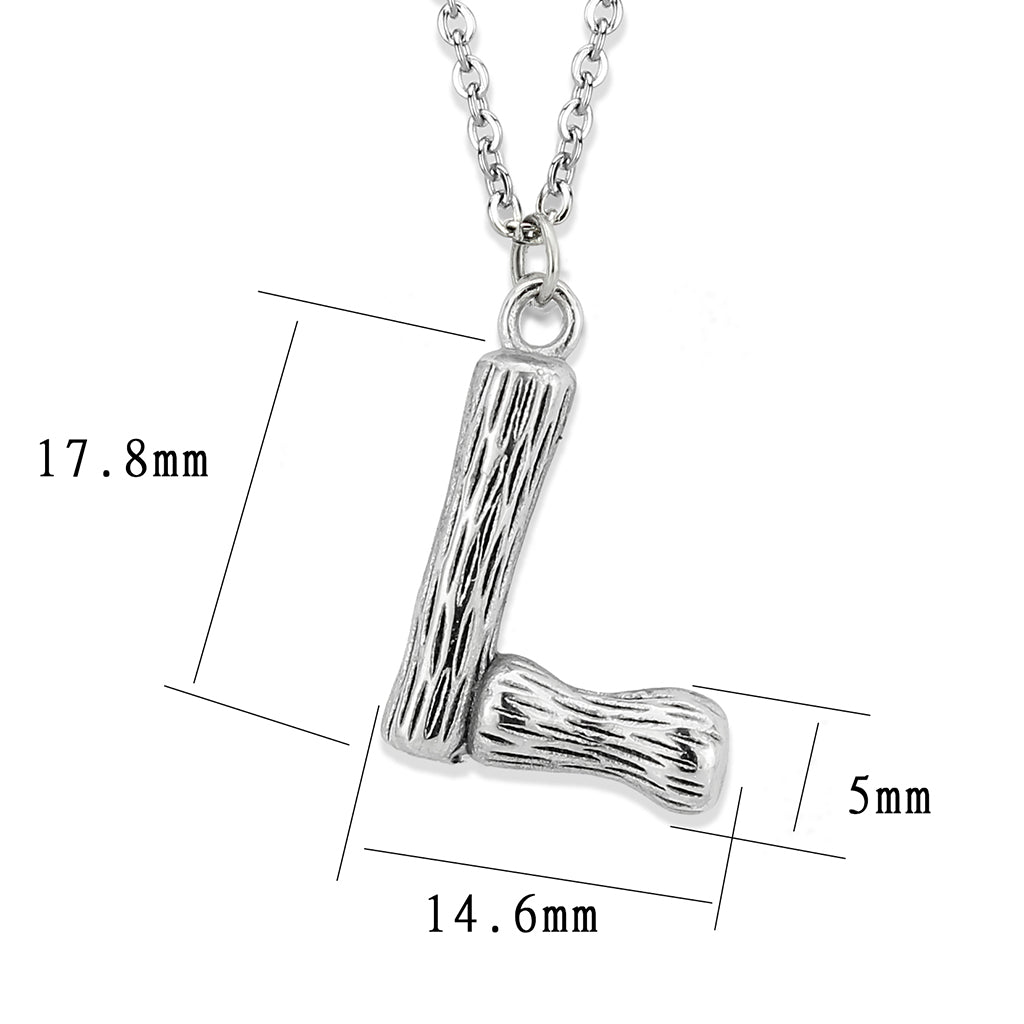 TK3853L High Polished Stainless Steel Chain Initial Pendant - Letter L-2