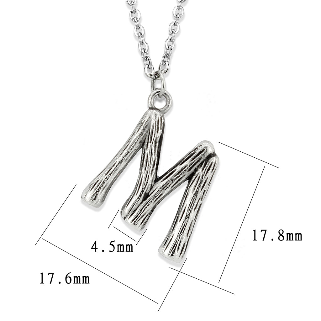 TK3853M High Polished Stainless Steel Chain Initial Pendant - Letter M-2