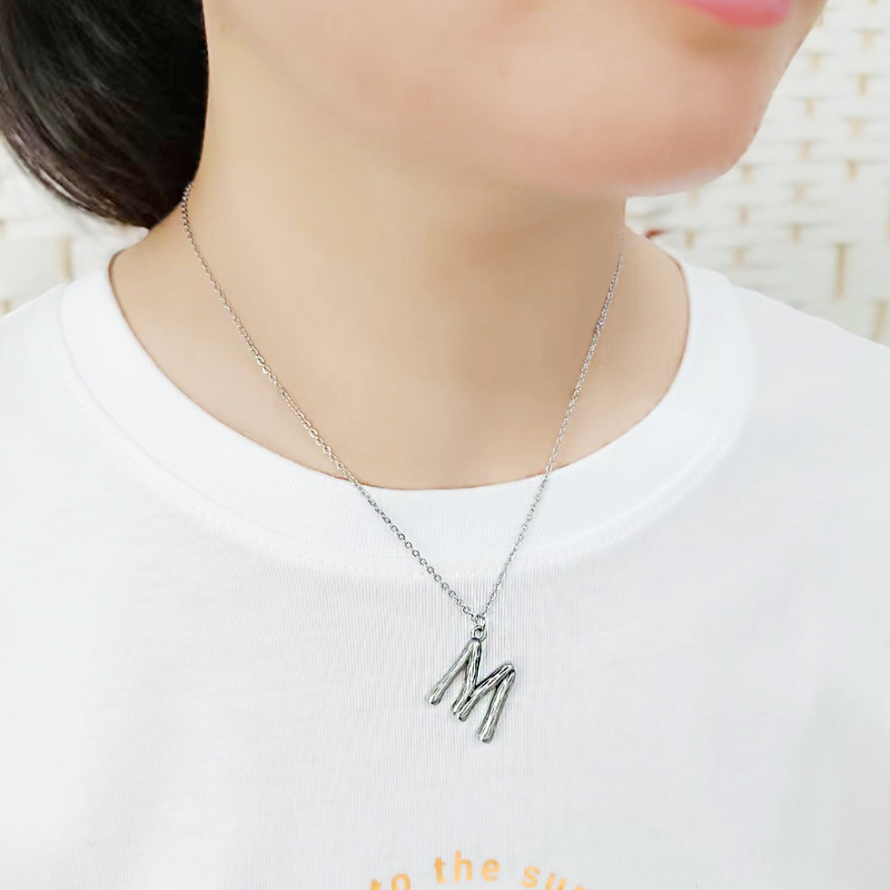 TK3853M High Polished Stainless Steel Chain Initial Pendant - Letter M-1