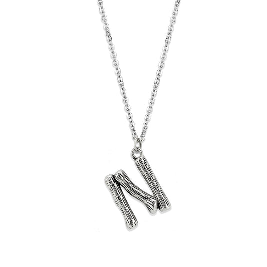 TK3853N High Polished Stainless Steel Chain Initial Pendant - Letter N-0