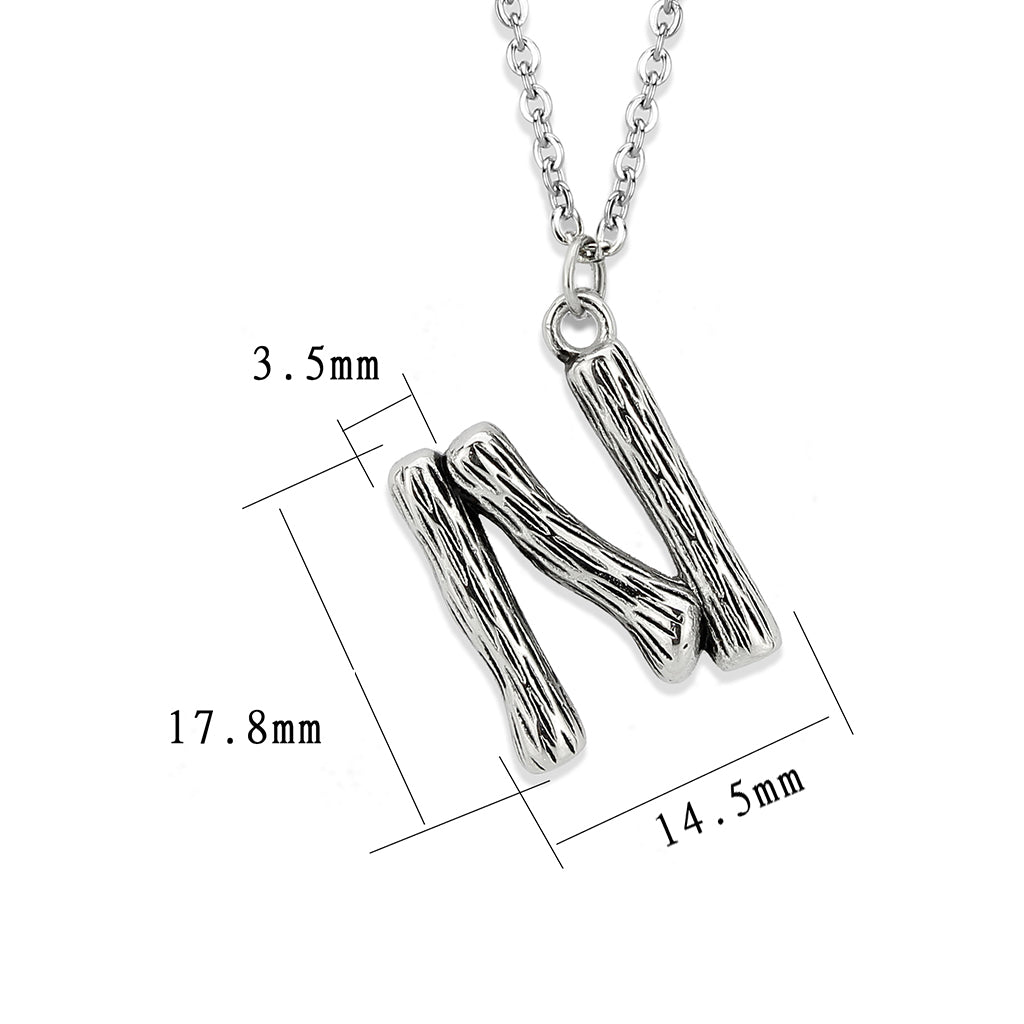 TK3853N High Polished Stainless Steel Chain Initial Pendant - Letter N-1