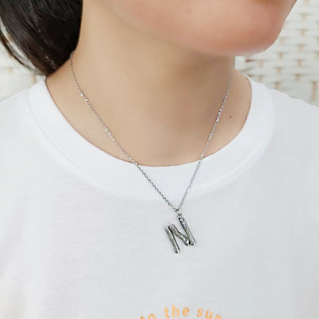 TK3853N High Polished Stainless Steel Chain Initial Pendant - Letter N-2