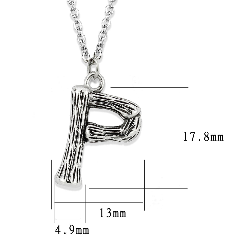 TK3853P High Polished Stainless Steel Chain Initial Pendant - Letter P-2
