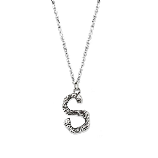 TK3853S High Polished Stainless Steel Chain Initial Pendant - Letter S-0