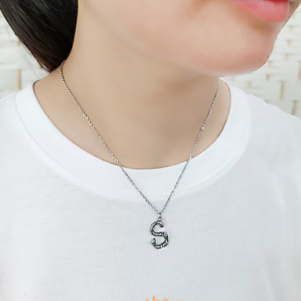 TK3853S High Polished Stainless Steel Chain Initial Pendant - Letter S-1