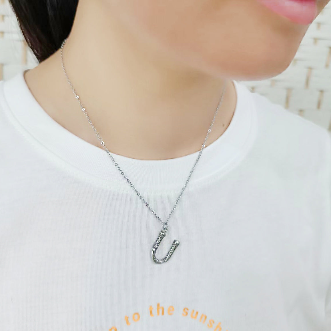 TK3853U High Polished Stainless Steel Chain Initial Pendant - Letter U-1