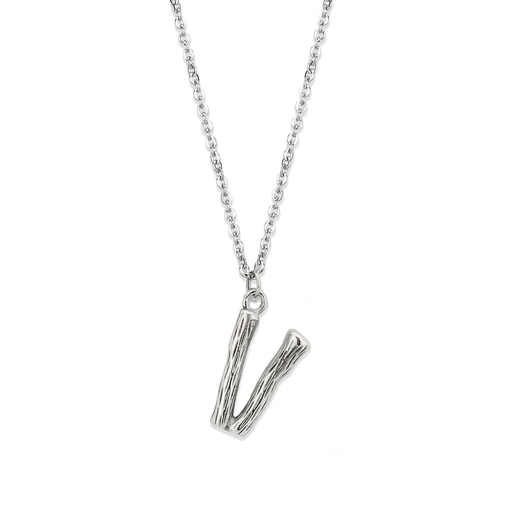 TK3853V High Polished Stainless Steel Chain Initial Pendant - Letter V-0
