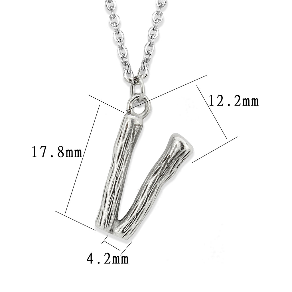 TK3853V High Polished Stainless Steel Chain Initial Pendant - Letter V-2