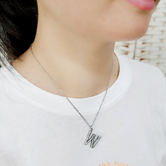 TK3853W High Polished Stainless Steel Chain Initial Pendant - Letter W-1