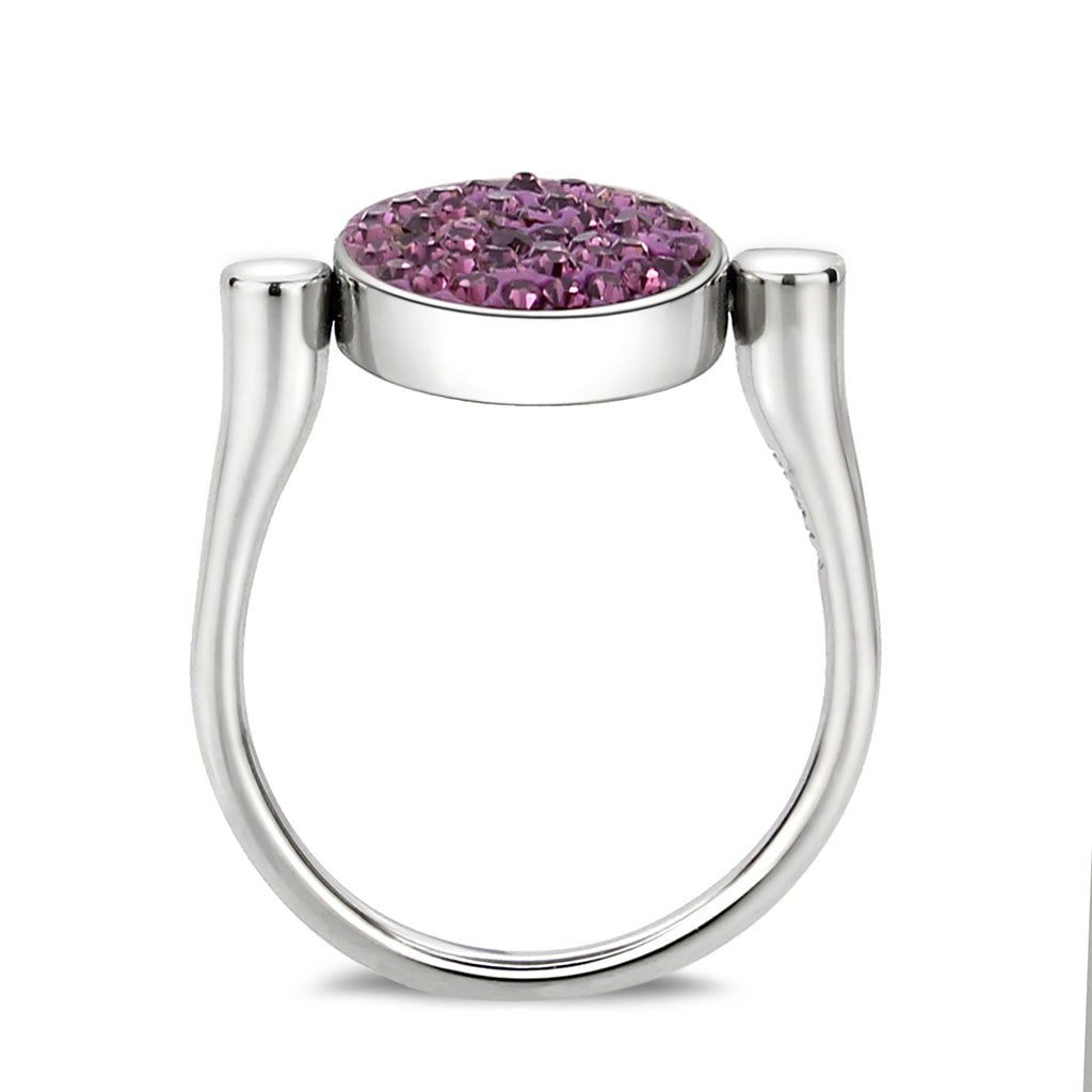 TK385402 - High polished (no plating) Stainless Steel Ring with Top Grade Crystal in Amethyst-3