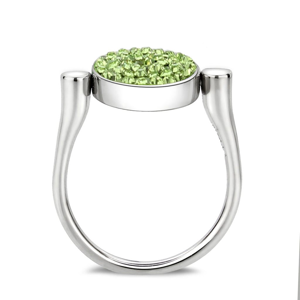 TK385408 - High polished (no plating) Stainless Steel Ring with Top Grade Crystal in Peridot-3