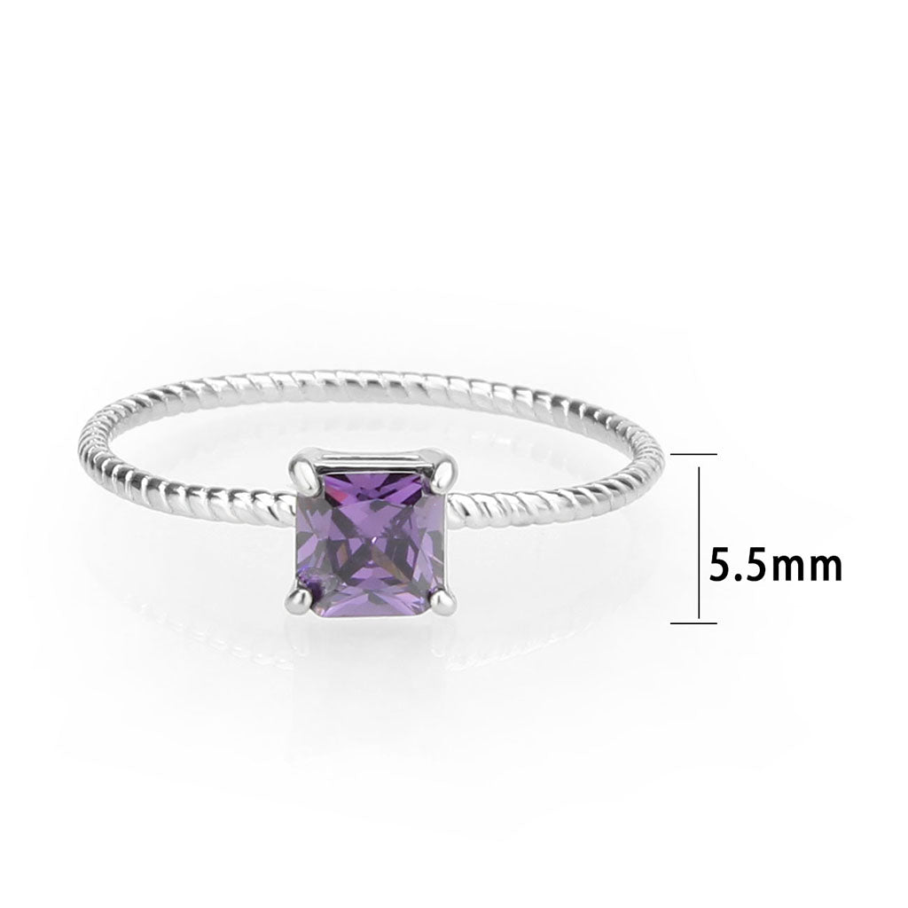 TK3856 - High polished (no plating) Stainless Steel Ring with AAA Grade CZ in Amethyst-1