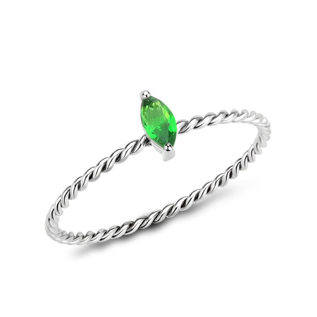TK3861 - High polished (no plating) Stainless Steel Ring with Synthetic in Emerald-0