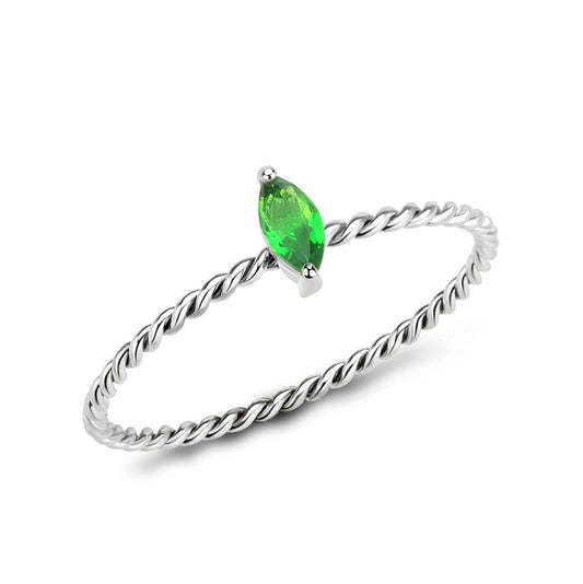 TK3861 - High polished (no plating) Stainless Steel Ring with Synthetic in Emerald-0
