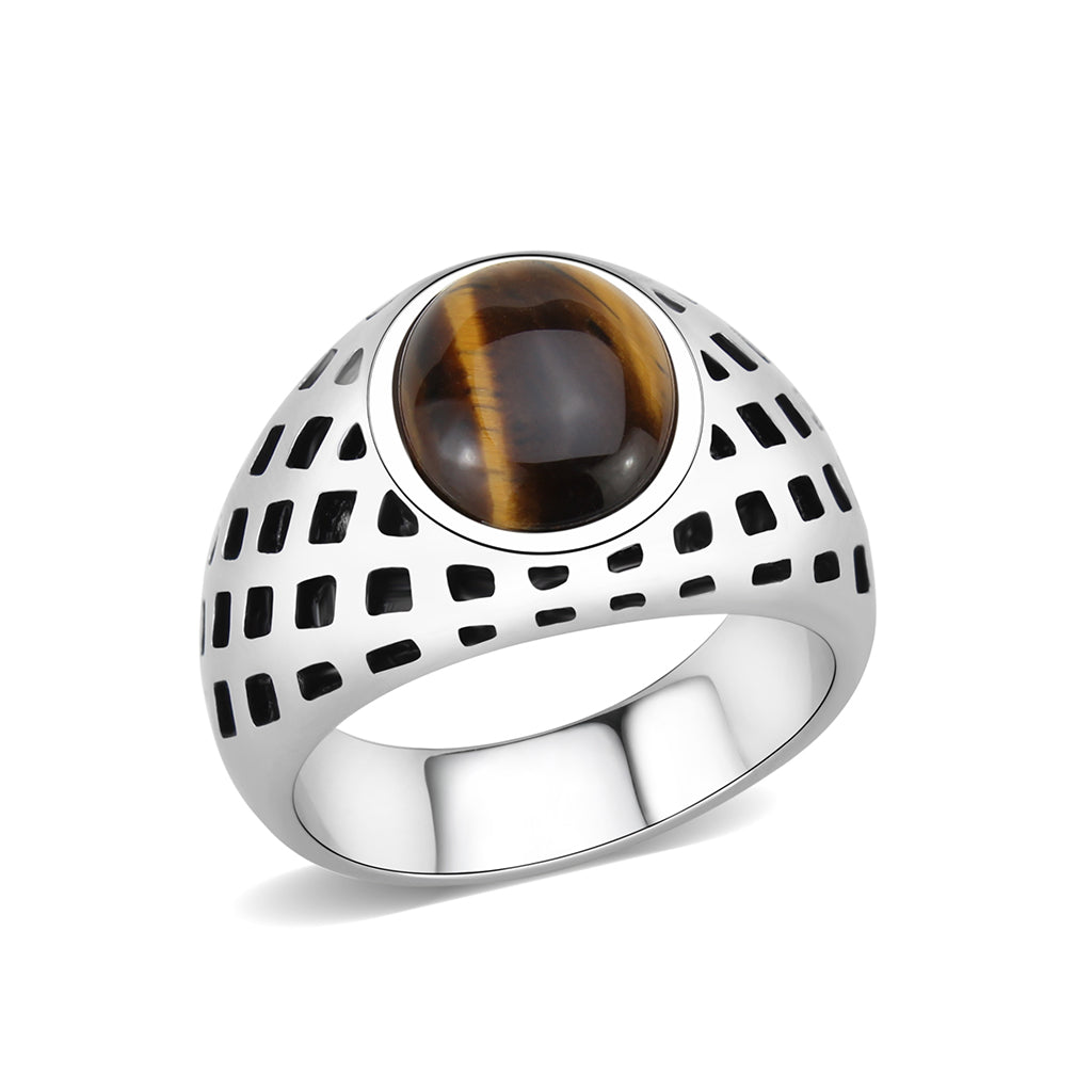 TK3875 - High polished (no plating) Stainless Steel Ring with Synthetic in Topaz-0
