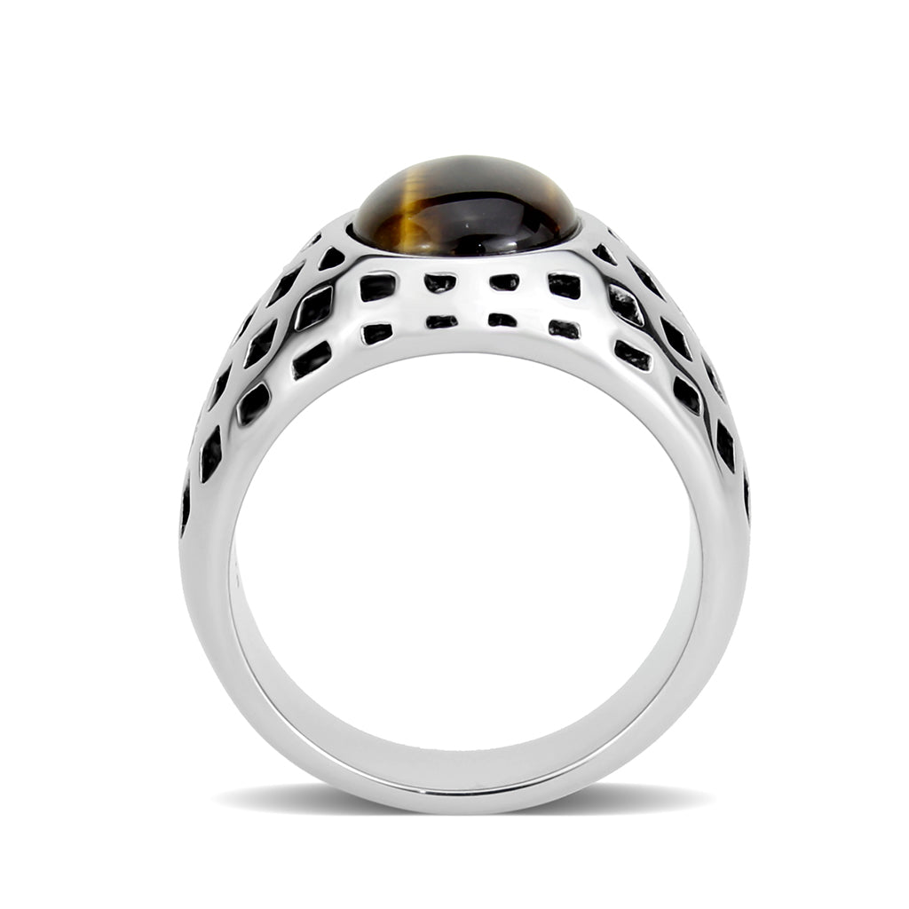 TK3875 - High polished (no plating) Stainless Steel Ring with Synthetic in Topaz-2