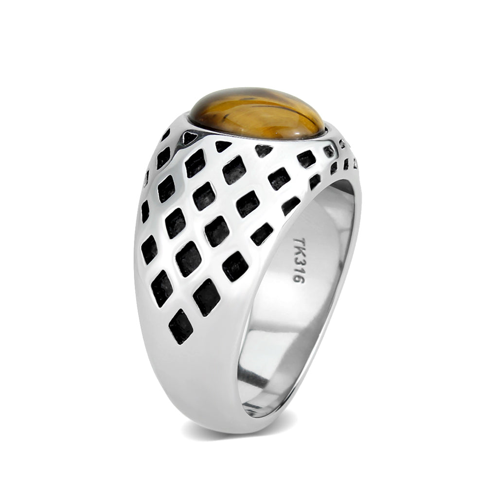 TK3875 - High polished (no plating) Stainless Steel Ring with Synthetic in Topaz-3