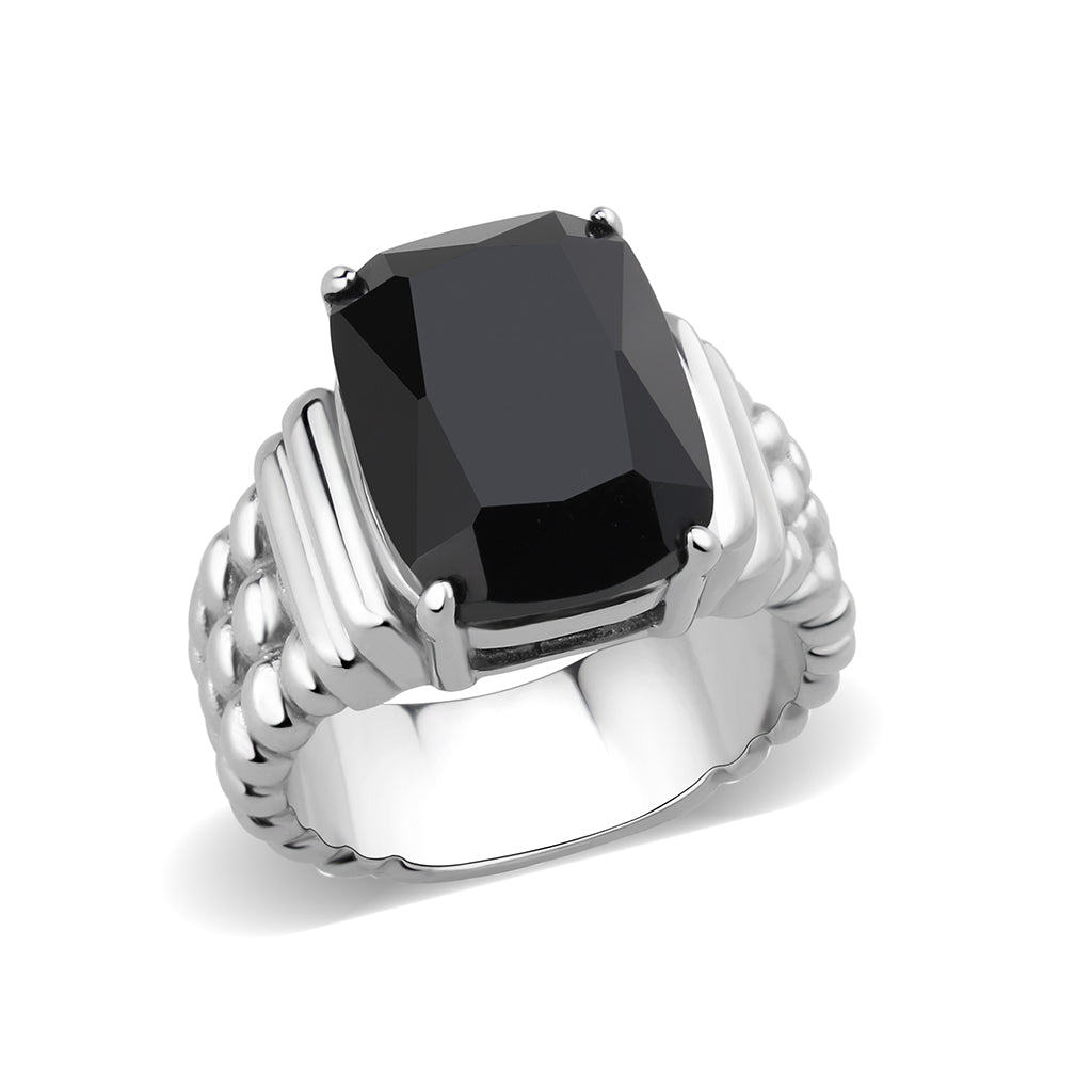 TK3876 - High polished (no plating) Stainless Steel Ring with Synthetic in Jet-0
